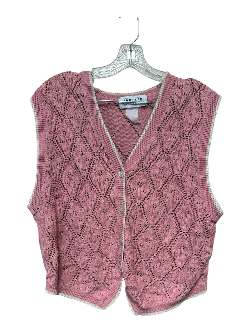 Vintage Jantzen Pink Pointelle Vest Grandmacore Cottagecore Preppy XL Est